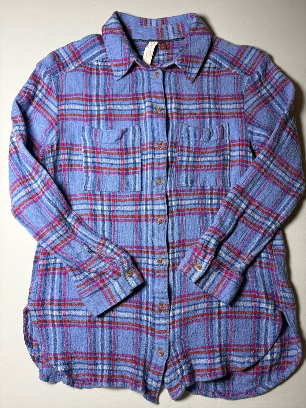 Pilcro Plaid Wool Blend Button Down Shirt Blue Pink Size M Flannel